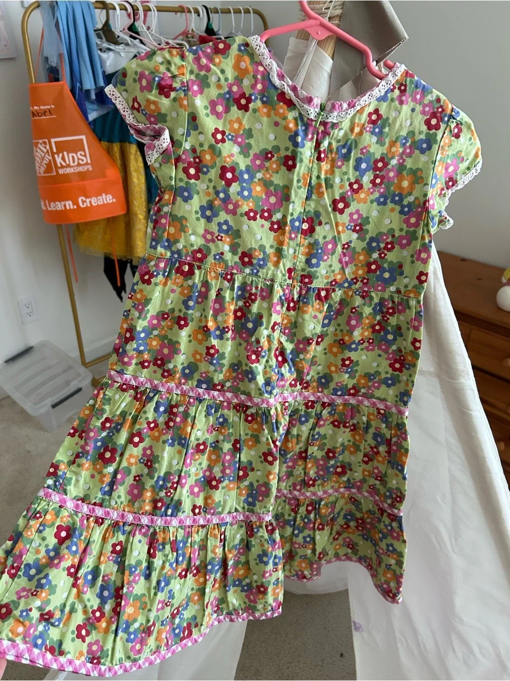 Hanna Andersson Girls Tiered Sundress Green Floral Size 110 (US 5) Lace Dress
